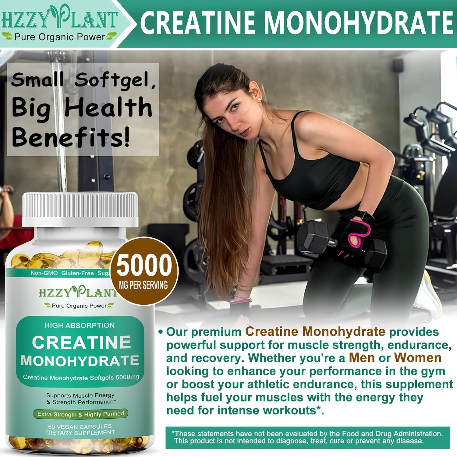 Creatine Softgels - High Absorption Creatine for Women & Men - Creatine Monohydrate 5000Mg for Muscle Strength, Muscle Builder, Energy Boost, Pre-Workout - Sugar Free, Non-Gmo & Gluten Free