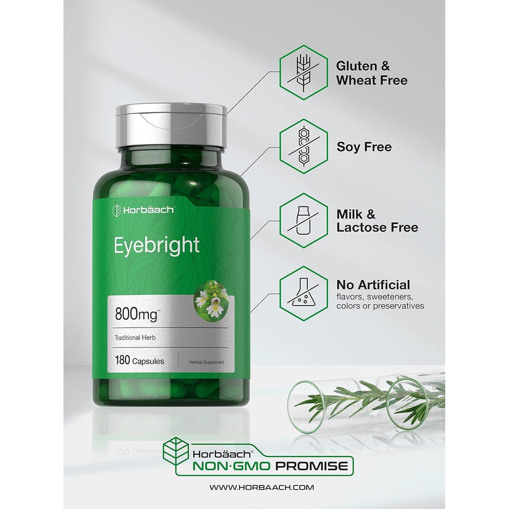 Horbäach Eyebright Herbal Supplement | 180 Capsules | Non-Gmo, Gluten Free