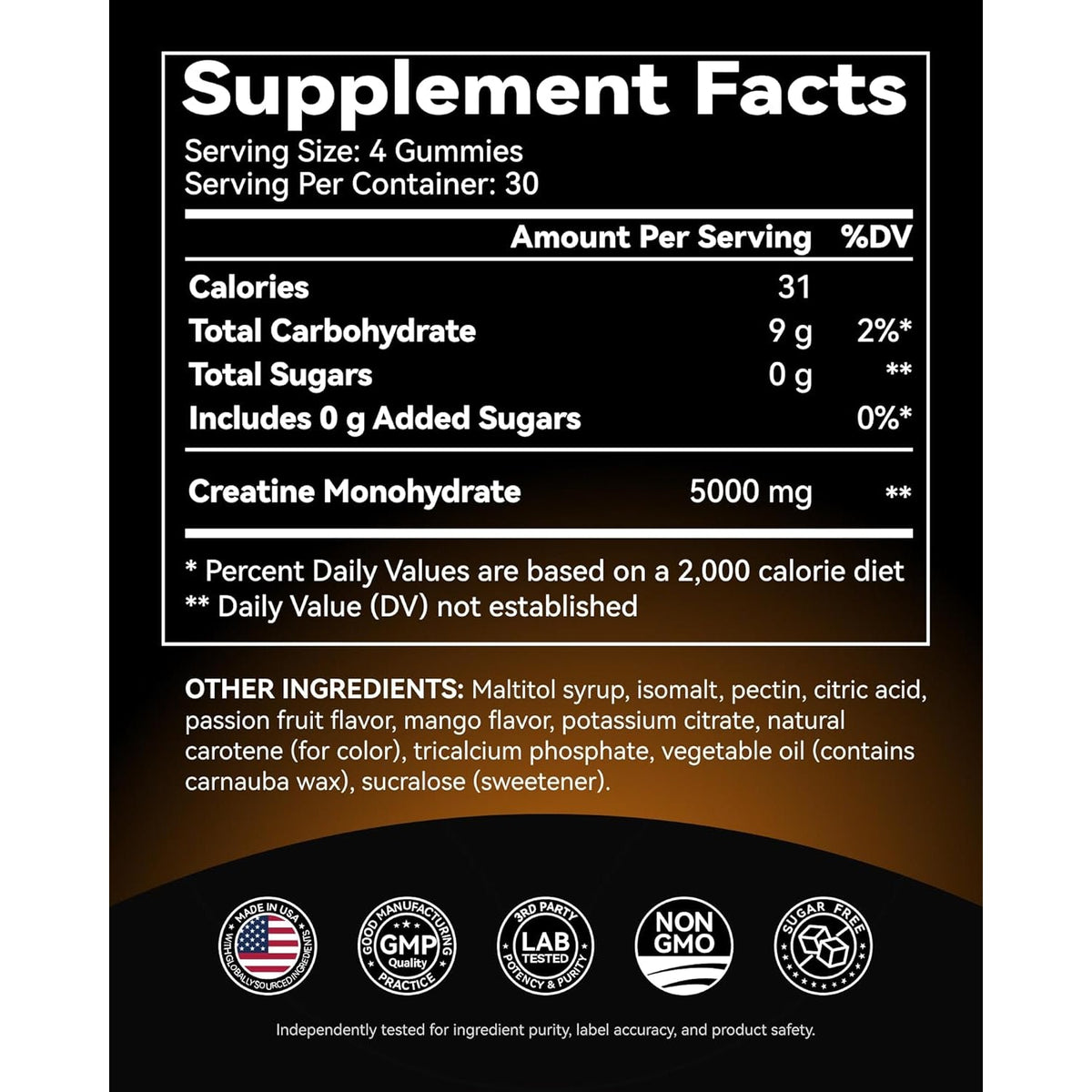 Inner Brightness Creatine Monohydrate Gummies for Men & Women 5000 Mg, 3Rd Party Tested, Creatine Chews for Muscle Growth, Strength & Energy Support, Sugar Free, Vegan, 120 Count, Mango Passionfruit