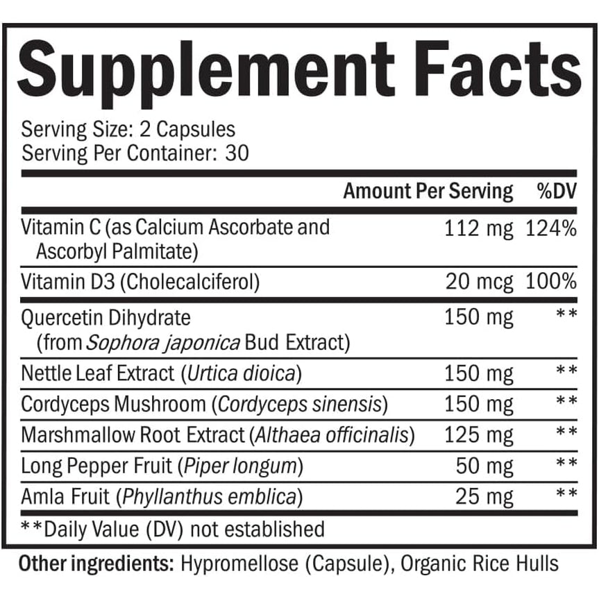 Respiratory & Immune Lung Support Supplement with Quercetin, Vitamin D & Cordyceps, Helps Soothe Respiratory Tissues While Loosening Mucus, Lung Health Vitamins for Women & Men, 60 Capsules