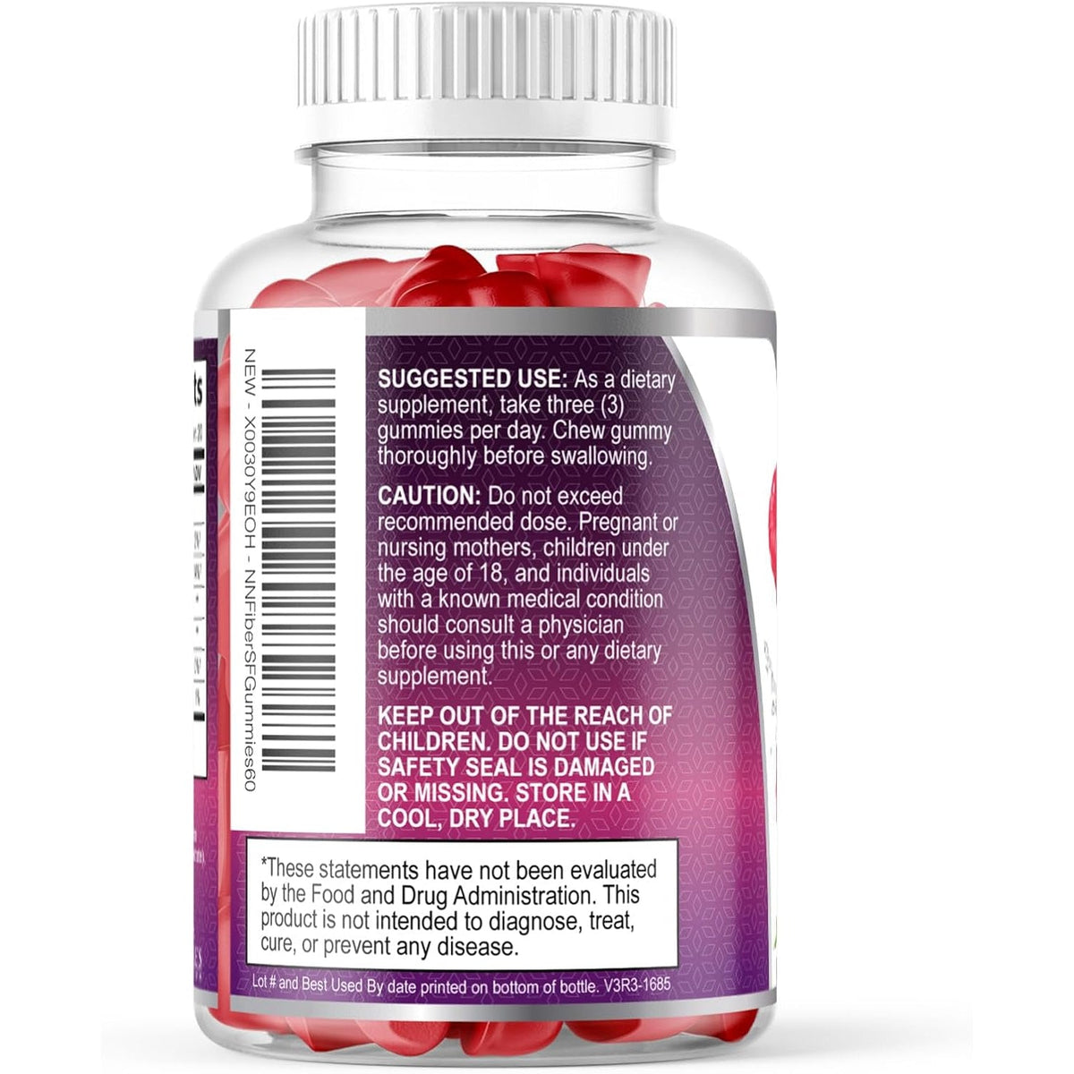 Fiber Gummies – Sugar Free Prebiotic Plant-Based Fiber 4G per Serving Supplement - Improved Soluble Formula Supports Digestive Health & Regularity - Non-Gmo, Natural Berry Flavor Chewable - 60 Gummies