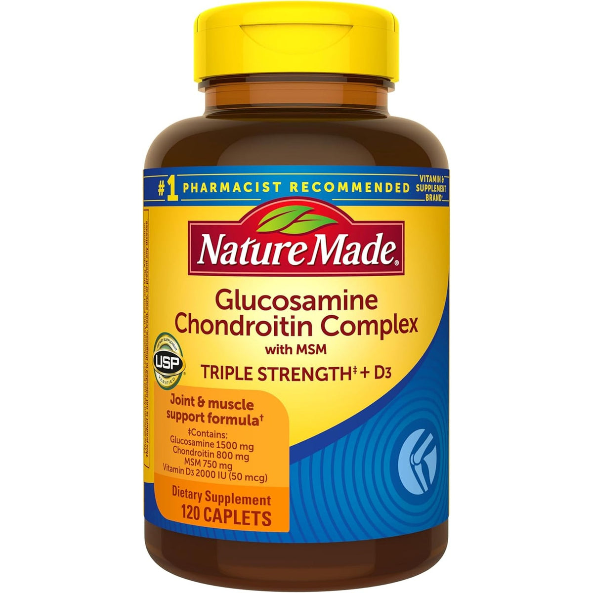 Nature Made Glucosamine Chondroitin Complex with MSM, Dietary MSM Glucosamine Chondroitin Supplement for Joint Support, 120 Caplets, 60 Day Supply