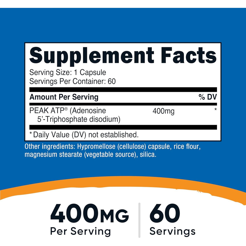 Nutricost ATP Supplement (400Mg) 60 Capsules - Made with Peak ATP, Adenosine Triphosphate, Vegan, Gmo-Free, Gluten-Free