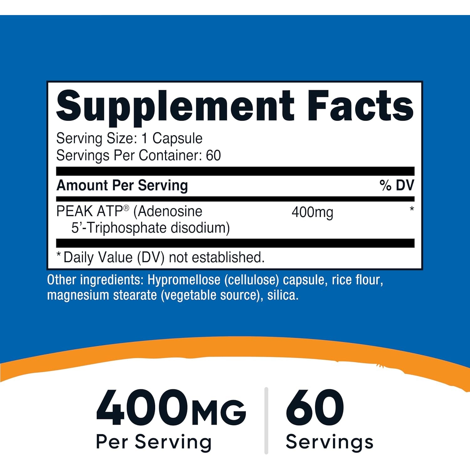 Nutricost ATP Supplement (400Mg) 60 Capsules - Made with Peak ATP, Adenosine Triphosphate, Vegan, Gmo-Free, Gluten-Free
