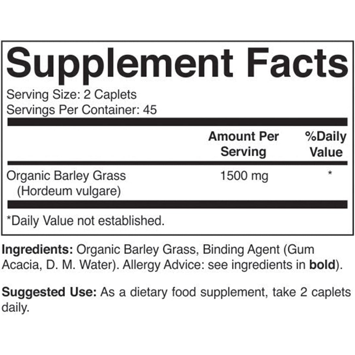 Brieofood Organic Barley Grass 1500Mg, 45 Servings, Vegetarian, Gluten Free, 90 Vegetarian Tablets