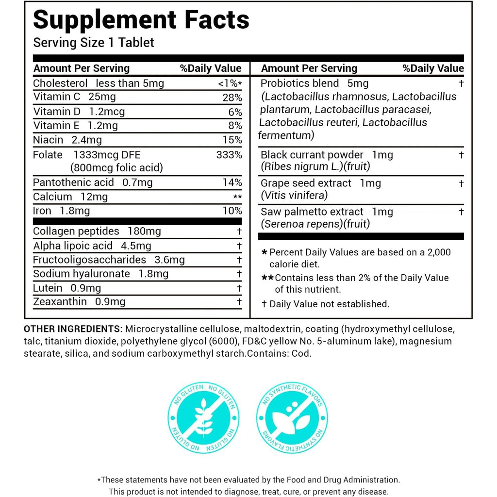 Drbiocare Collagen Peptides for Women, Beauty Vitamin & Mineral Supplement,Contains Vitamin D3, Probiotics for Women & Collagen Peptides,Vitamin B Complex,Vitamin E 60 Tablets
