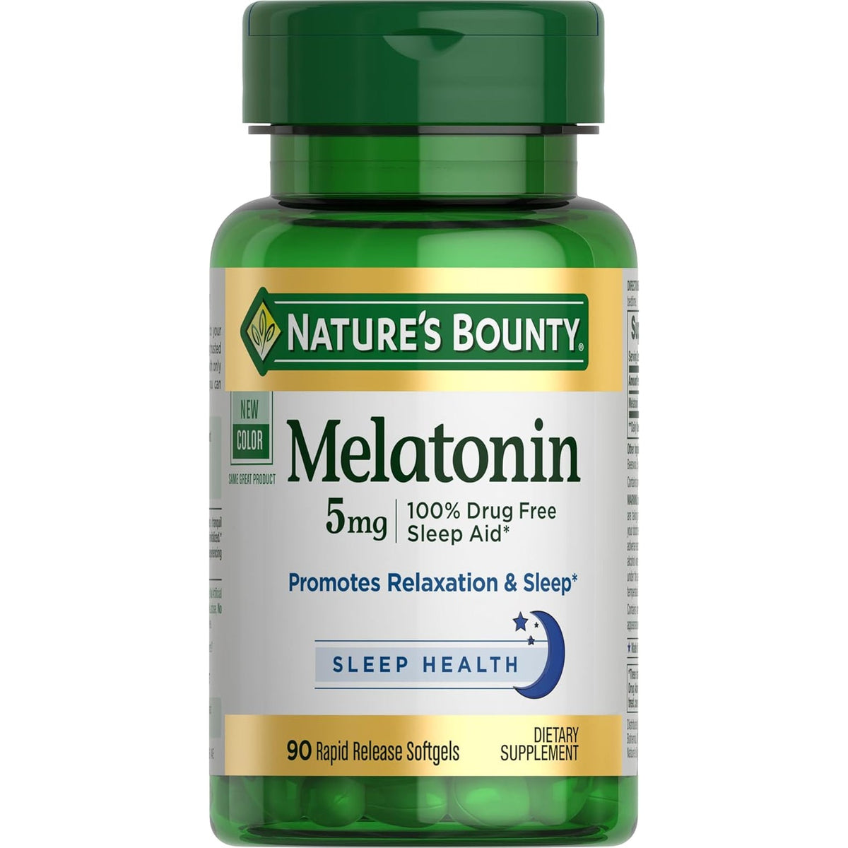 Nature'S Bounty Melatonin, 100% Drug Free Sleep Aid, Dietary Supplement, Promotes Relaxation and Sleep Health, 5Mg, 90 Softgels (Pack of 1)