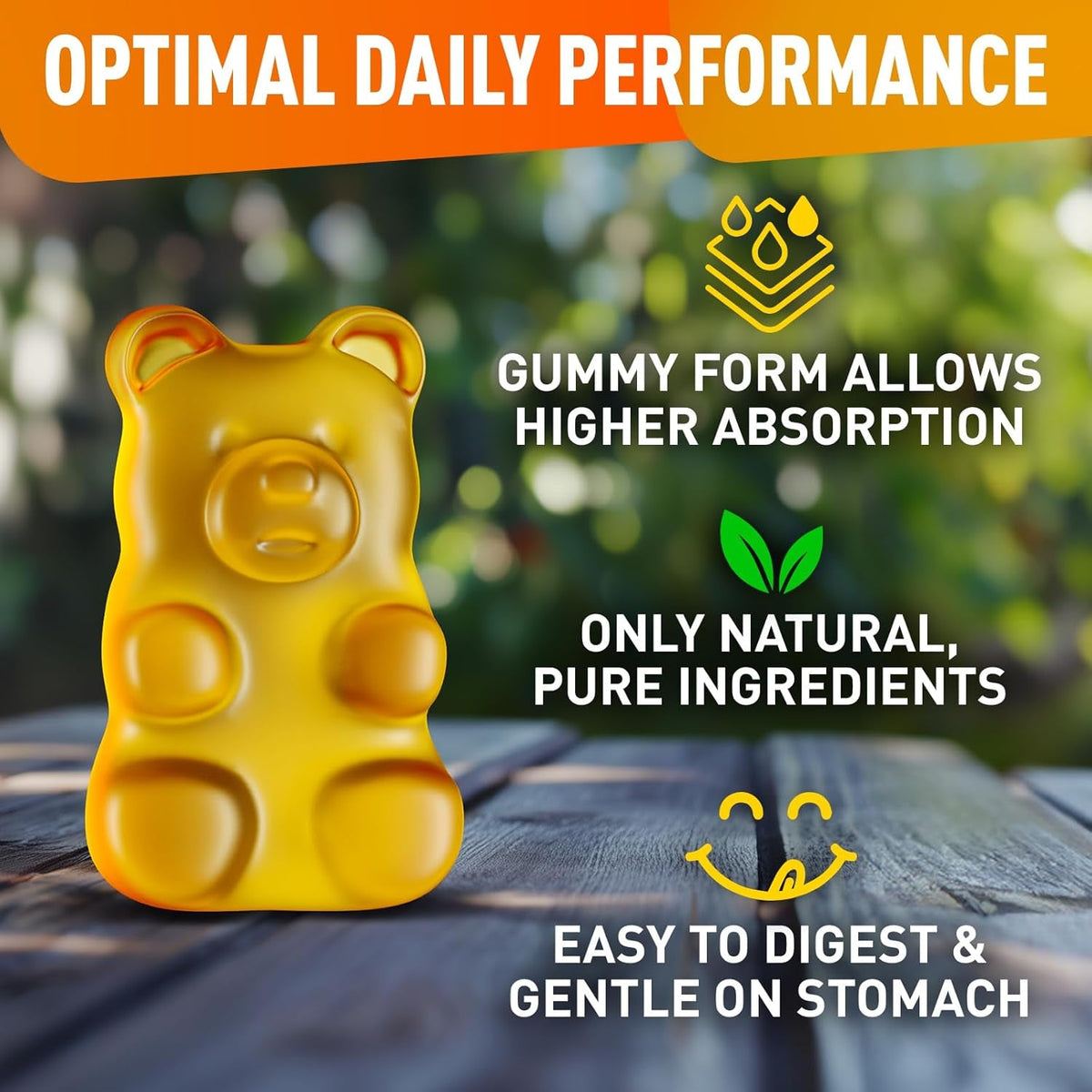 Biovit L Tyrosine Gummies - Activated Amino Acid L Tyrosine Supplement - Natural Focus, Mood and Energy Supplement for Kids & Adults - L-Tyrosine 1000MG per Serving, 500MG per Gummy - 60 Vegan Gummies