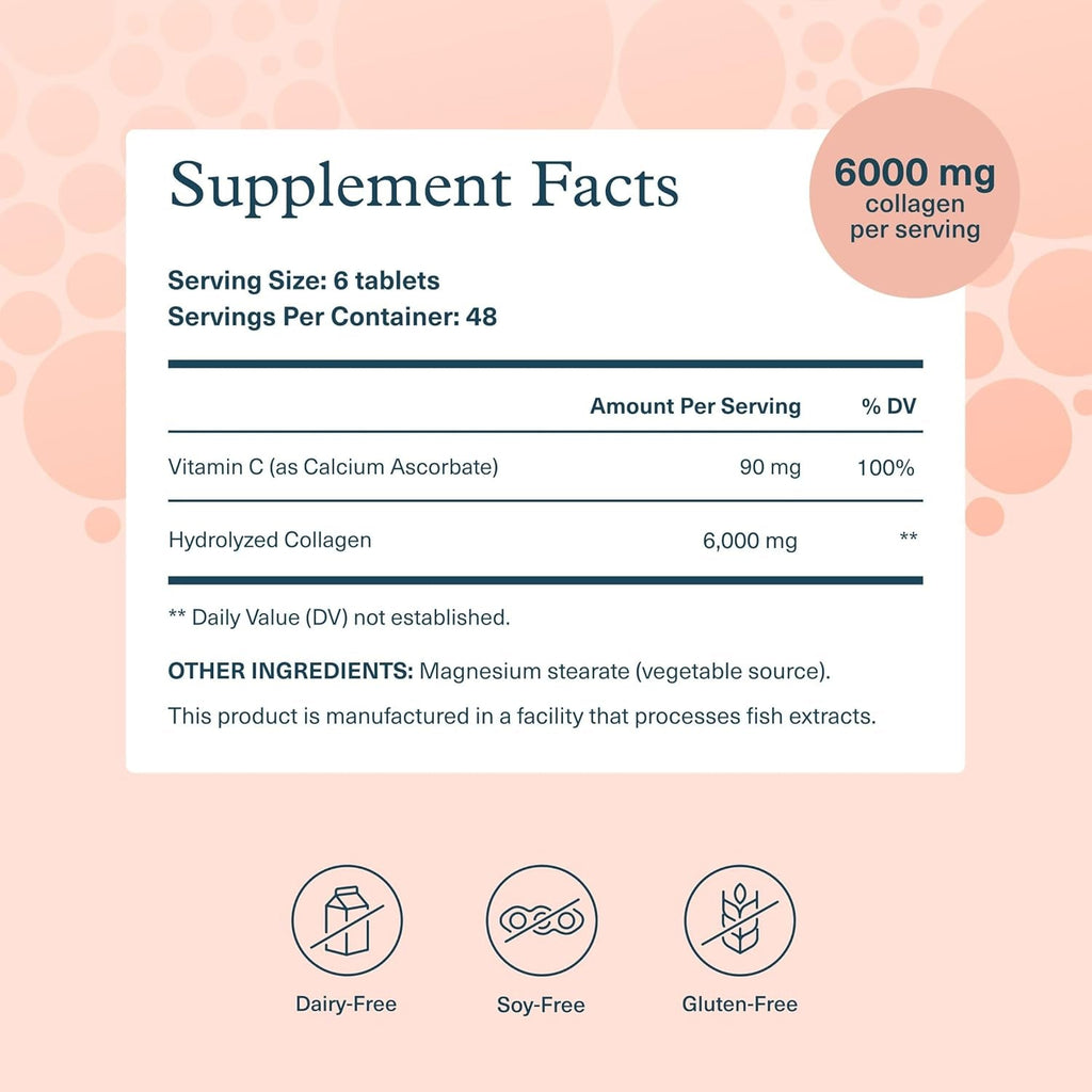 Youtheory Advanced Collagen - 6,000 Mg Hydrolyzed Collagen Peptides - Includes Antioxidants & Contains Vitamin C - Hair Growth, Nails, Joint Health & Bone Support* - 290 Tablets (48-Day Supply)