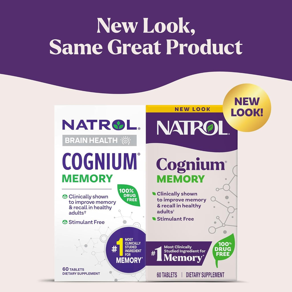 Natrol Cognium Memory, Brain Health Supplements for Adults, Brain Memory Supplements, Enhances Mental Agility in Healthy Adults, 60 Tablets, up to a 30 Day Supply
