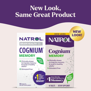 Natrol Cognium Memory, Brain Health Supplements for Adults, Brain Memory Supplements, Enhances Mental Agility in Healthy Adults, 60 Tablets, up to a 30 Day Supply