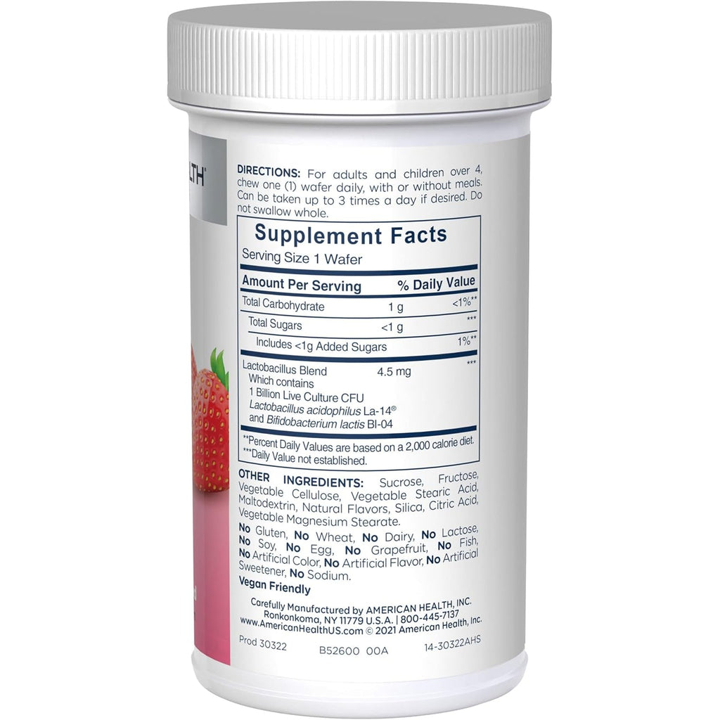 American Health Daily Chewable Tablet Acidophilus, 1 Billion Live Cultures, Beneficial Bacteria for the Digestive & Immune Systems, Strawberry, 60 Count