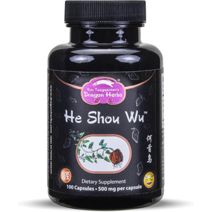 Dragon Herbs He Shou Wu | Prepared He Shou Wu Supplement to Support Energy, Mood, Immune Support, Healthy Aging, Hair | All Natural Ingredients, Non-Gmo (100 Capsules, 500 Mg per Capsule