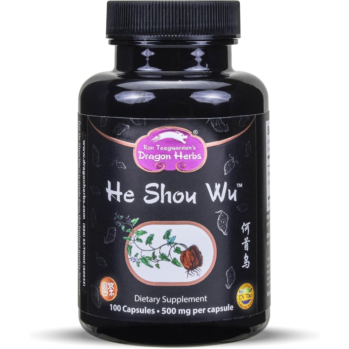Dragon Herbs He Shou Wu | Prepared He Shou Wu Supplement to Support Energy, Mood, Immune Support, Healthy Aging, Hair | All Natural Ingredients, Non-Gmo (100 Capsules, 500 Mg per Capsule