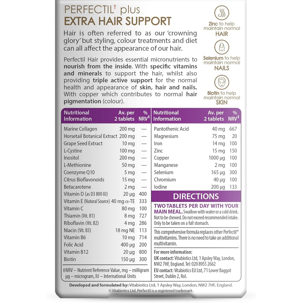 Perfectil Vitabiotics Multivitamin | Hair Growth and Thickening Formula | Supports Thicker, Healthy Hair | Vitamin D, E, Collagen, Biotin, and More