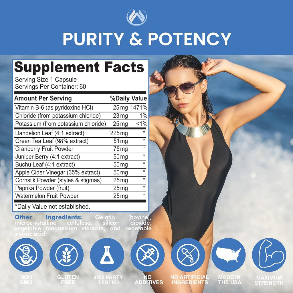 Water Pills Diuretic Water Retention - Liver Detox, Kidney Cleanse, Weight, Swelling Legs & Feet, Edema, Bloating Relief, Fluid Balance - Dandelion Vitamin B6 Green Tea Watershed Max Strength 60Ct (1)