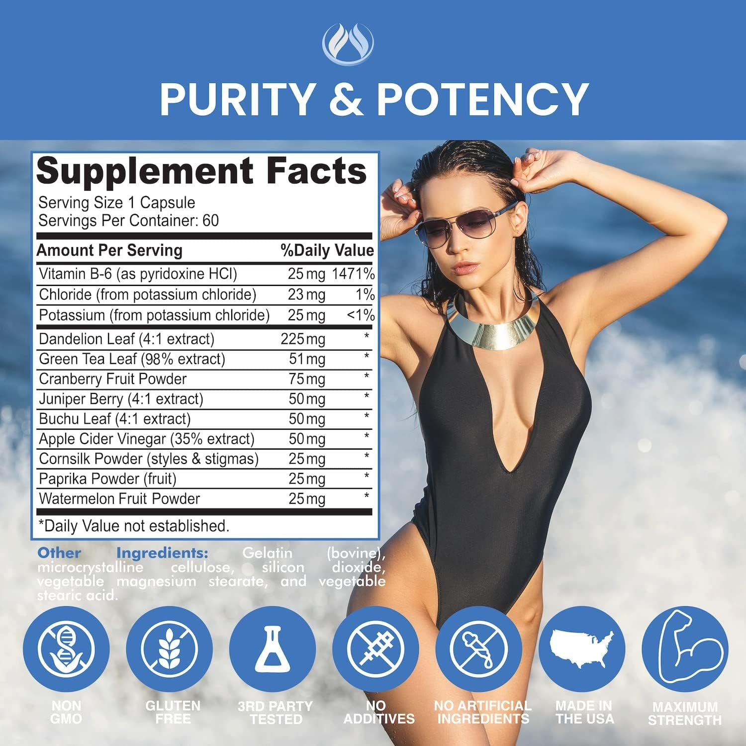 Water Pills Diuretic Water Retention - Liver Detox, Kidney Cleanse, Weight, Swelling Legs & Feet, Edema, Bloating Relief, Fluid Balance - Dandelion Vitamin B6 Green Tea Watershed Max Strength 60Ct (1)