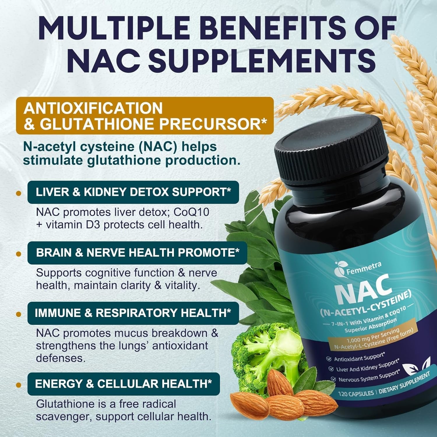 NAC Supplement N-Acetyl Cysteine| NAC 1,000Mg per Serving Capsules for Liver & Kidney Detox, Immune Support & Antioxidants - with Freeform N-Acetyl-L-Cysteine, Vegan, Non-Gmo, 120 Capsules