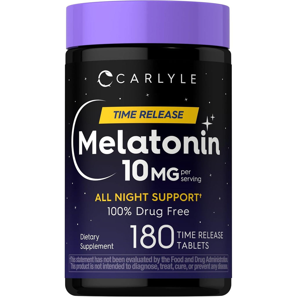 Carlyle Melatonin 10Mg | 180 Time Release Tablets | All Night Support | with Vitamin B6 | 100% Drug Free Supplement | Vegan, Non-Gmo, Gluten Free