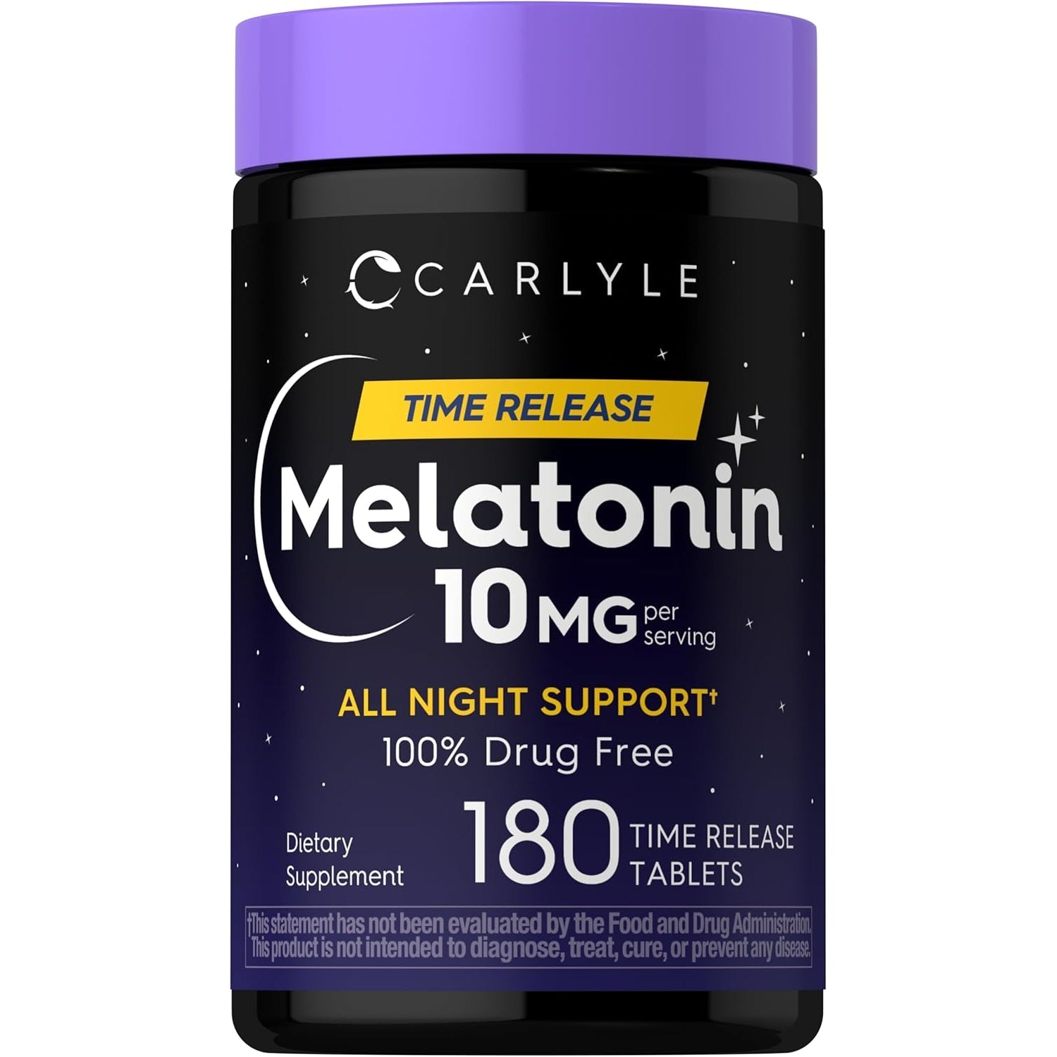 Carlyle Melatonin 10Mg | 180 Time Release Tablets | All Night Support | with Vitamin B6 | 100% Drug Free Supplement | Vegan, Non-Gmo, Gluten Free