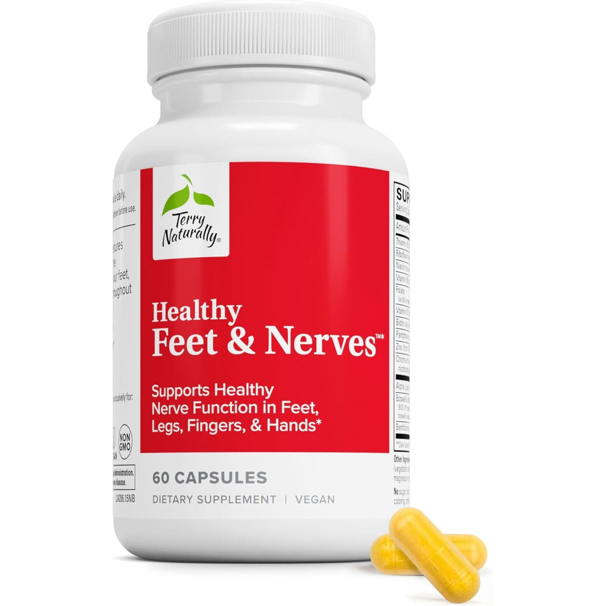 Terry Naturally Healthy Feet & Nerves - Herbal Supplement with Bioactive Vitamin B12 - Circulation & Nerve Health Support Supplement - Vegan Capsules with Boswellia Serrata - 60 Capsules