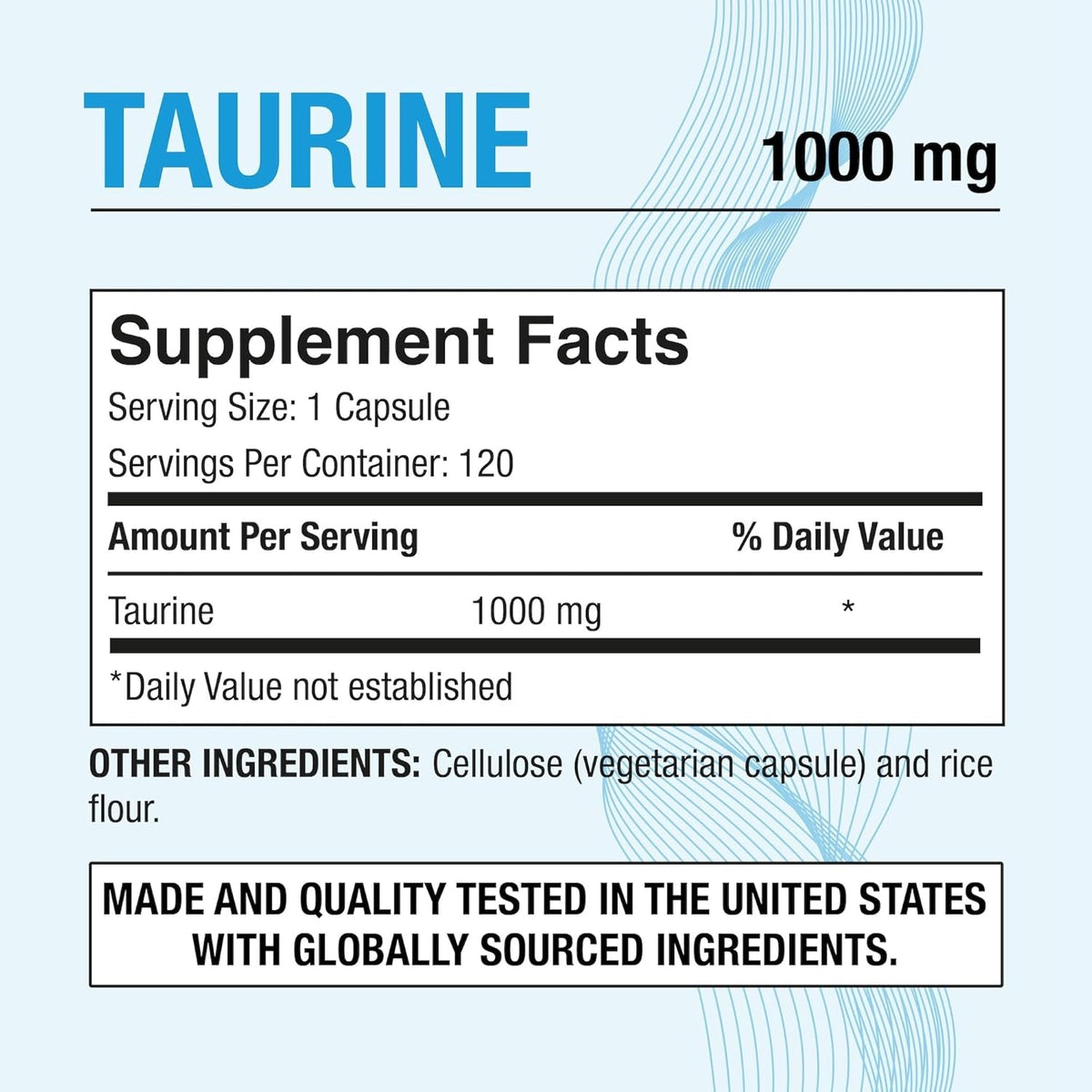 Puregen Labs Taurine 1000Mg [High Potency] 120 Veg Capsules | No Harmful Additives | Non-Gmo, NO Gluten and Dairy - 120 Servings