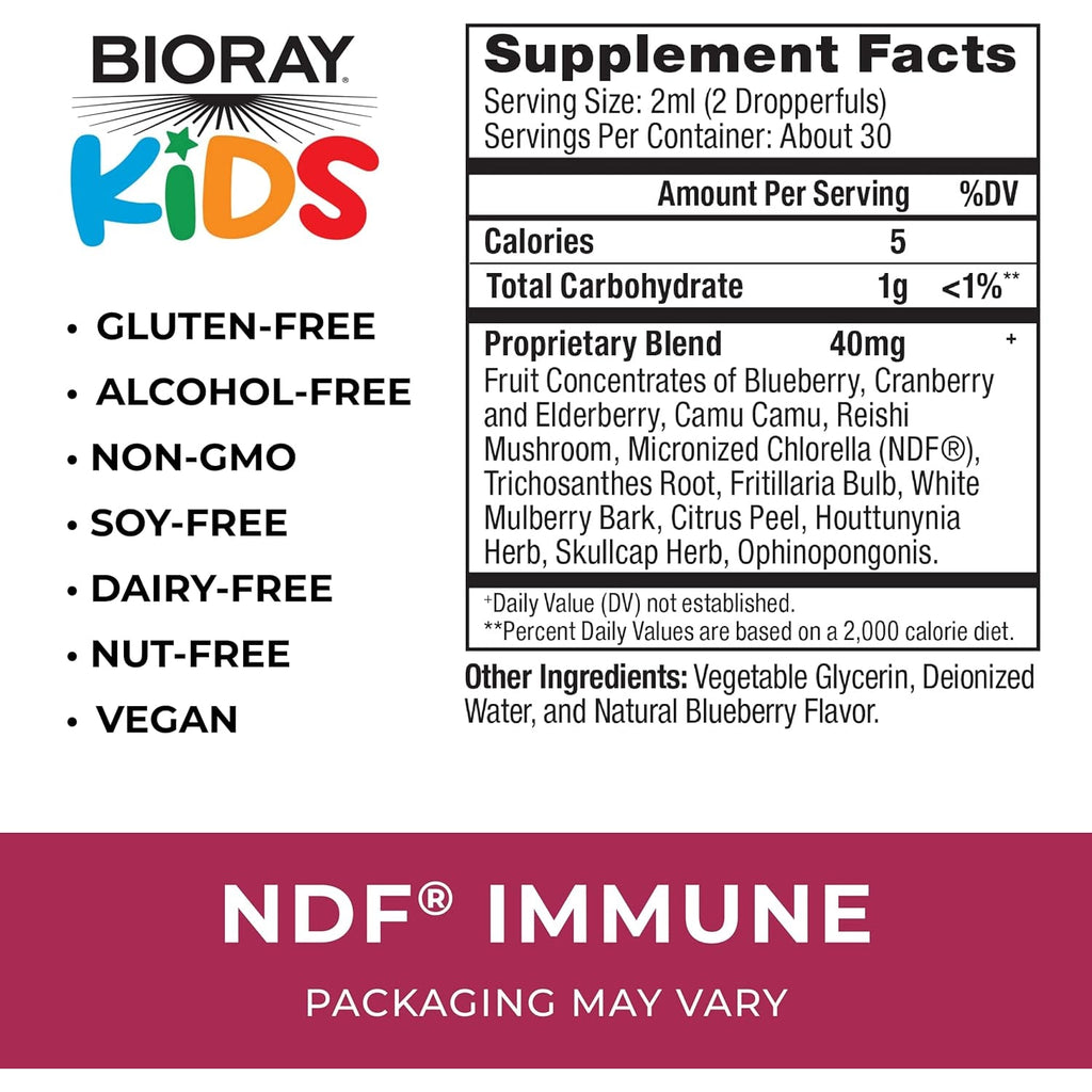 BIORAY Kids NDF Immune, Blueberry - 2 Fl Oz - Immune Support & Toxin Remover - Non-Gmo, Vegan, Gluten Free - Approx. 30 Servings