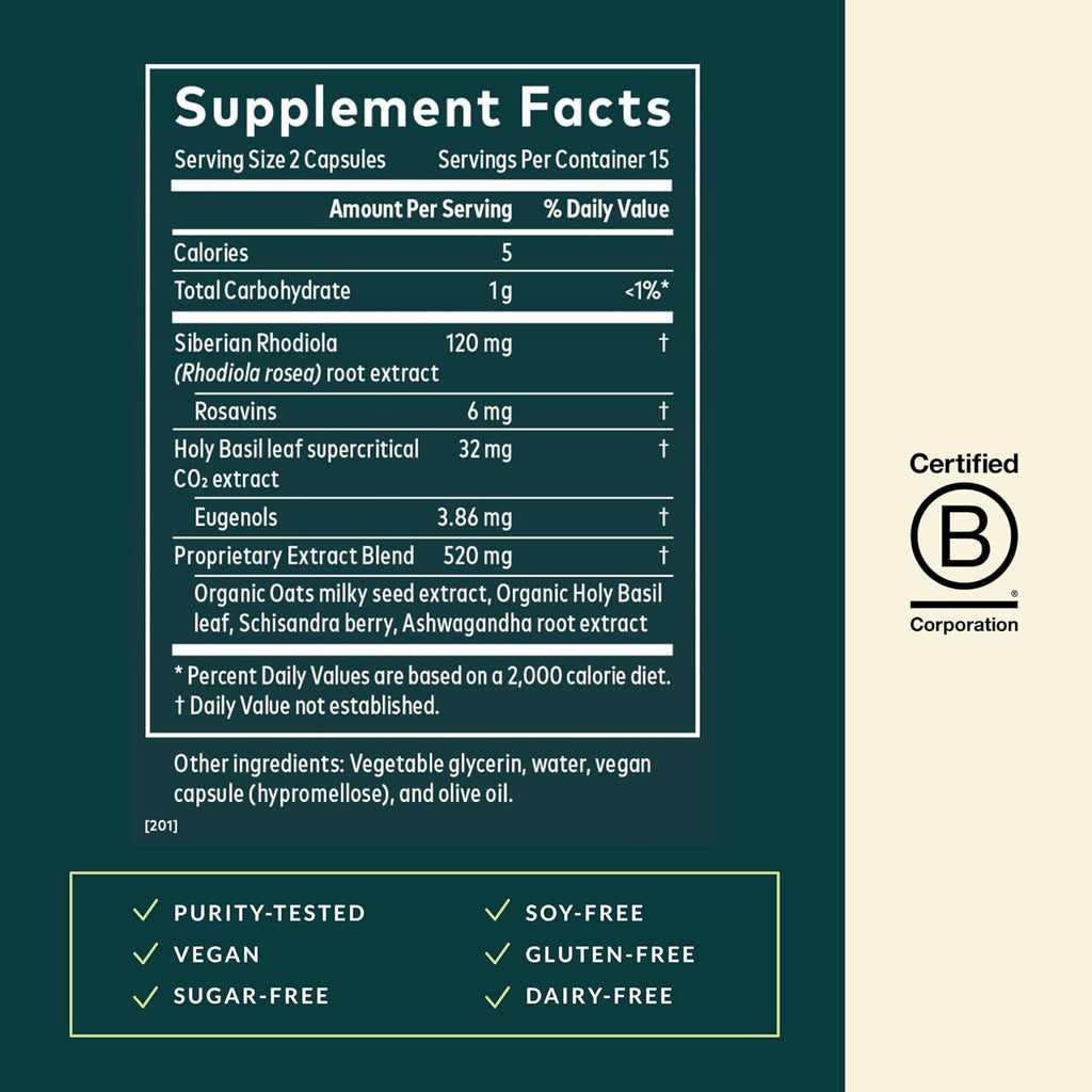 Gaia Herbs Stress Response Supplements - Supports Relaxation & Healthy Stress Response* - with Rhodiola, Holy Basil, Ashwagandha & More - 30 Vegan Liquid Phyto-Caps (15 Servings)