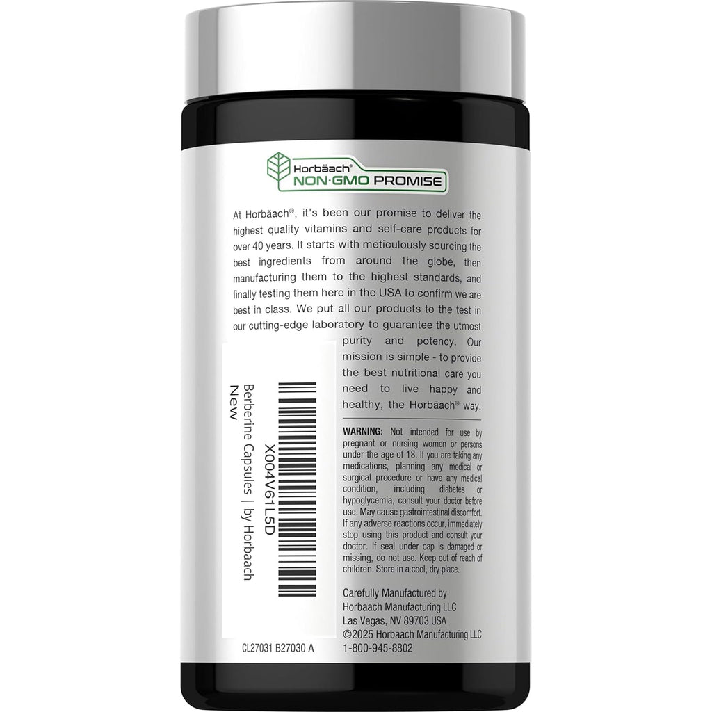 Horbäach Berberine Complex Supplement | 60 Vegan Capsules | with Ceylon Cinnamon & Chromium | Naturally Derived | Non-Gmo, Gluten Free Formula
