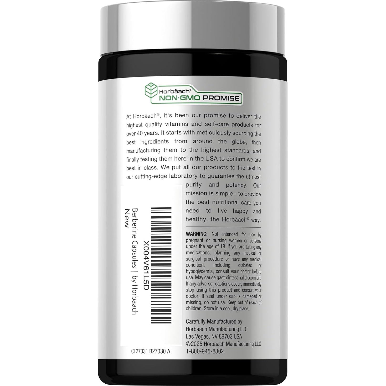 Horbäach Berberine Complex Supplement | 60 Vegan Capsules | with Ceylon Cinnamon & Chromium | Naturally Derived | Non-Gmo, Gluten Free Formula