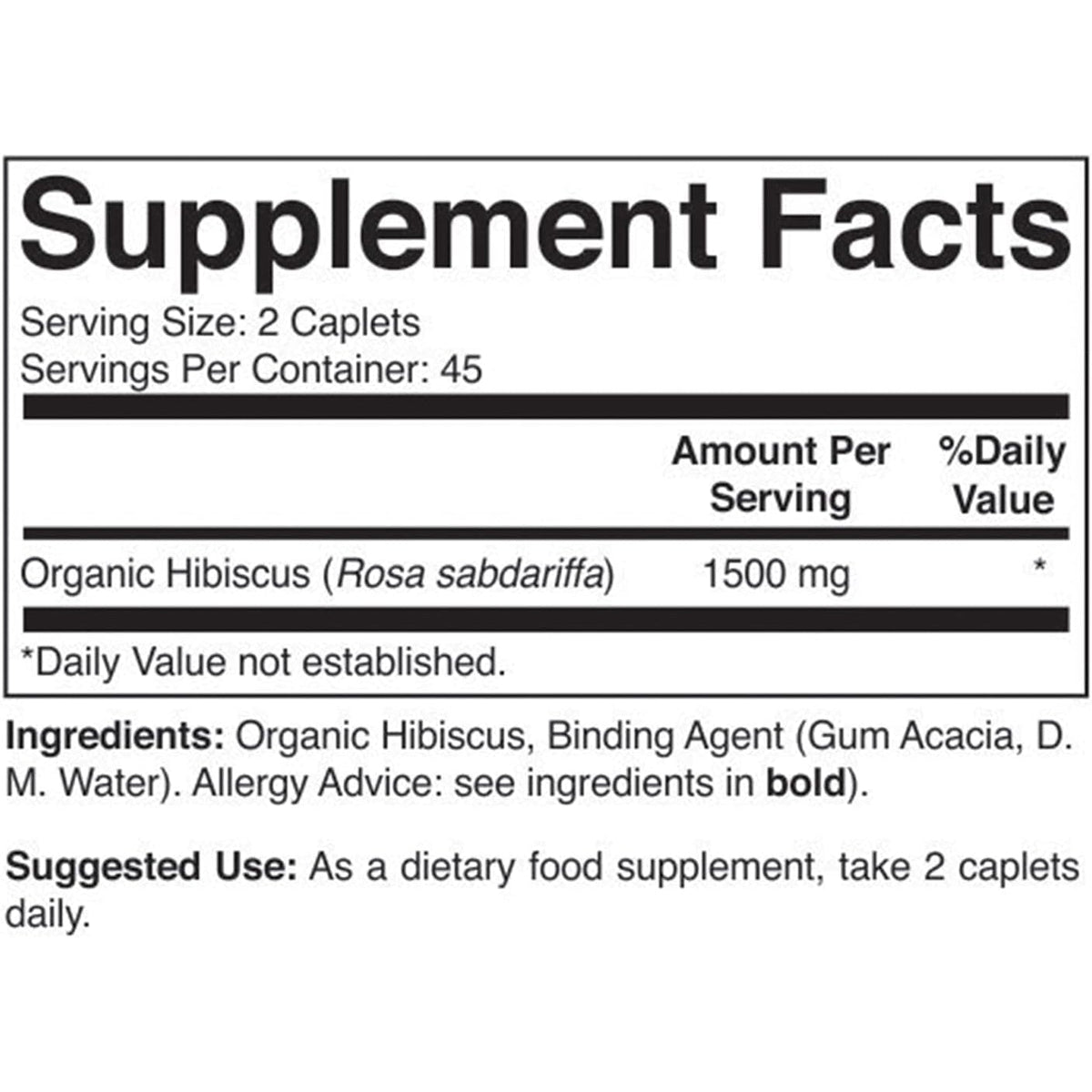 Brieofood Organic Hibiscus 1500Mg, 45 Servings, Vegetarian, Gluten Free, 90 Vegetarian Tablets