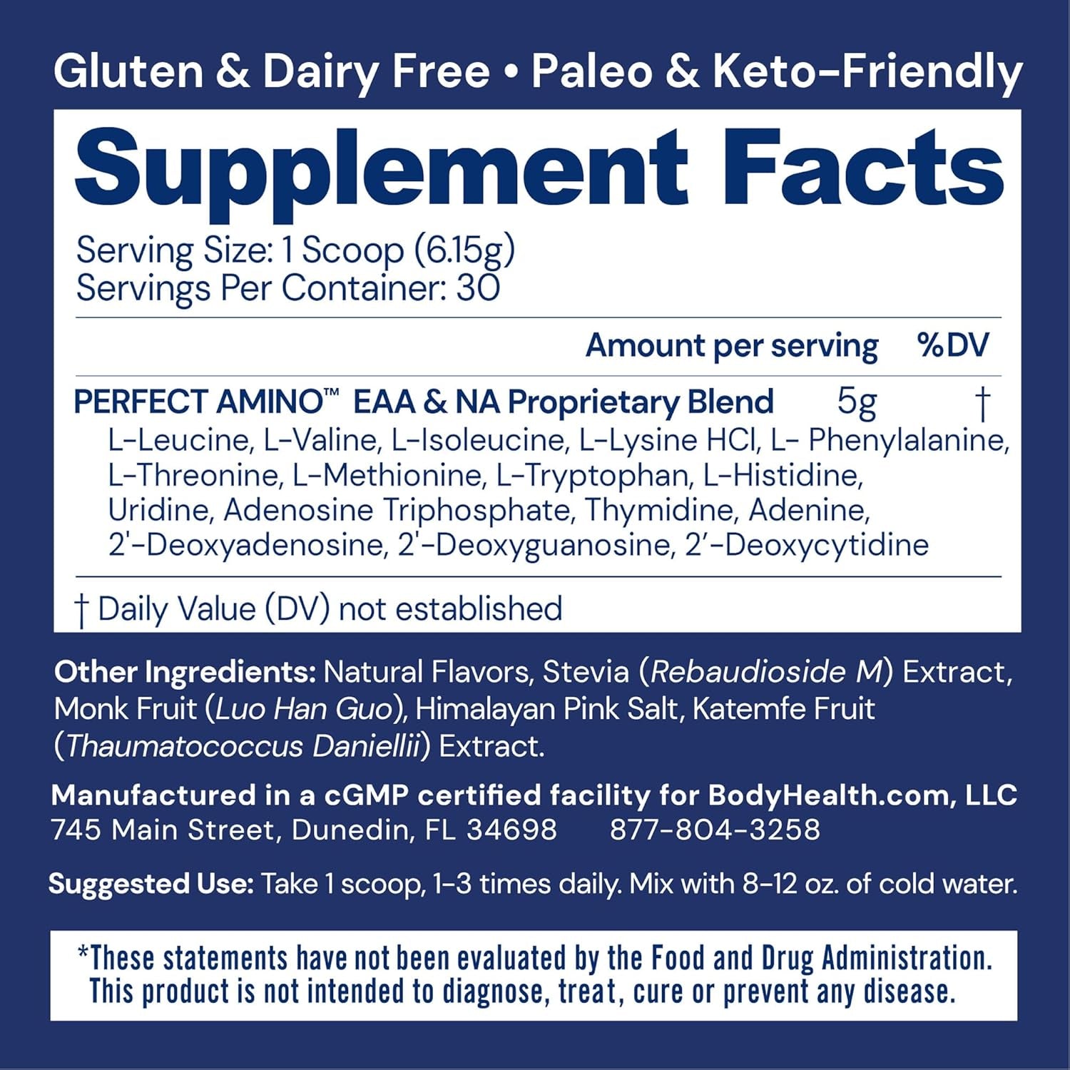 Bodyhealth Perfectamino Powder - BCAA and EAA Powder for Pre and Post Workout - Amino Acid Energy Drink for Men and Women to Support Lean Muscle and Recovery - Chocolate - 30 Servings