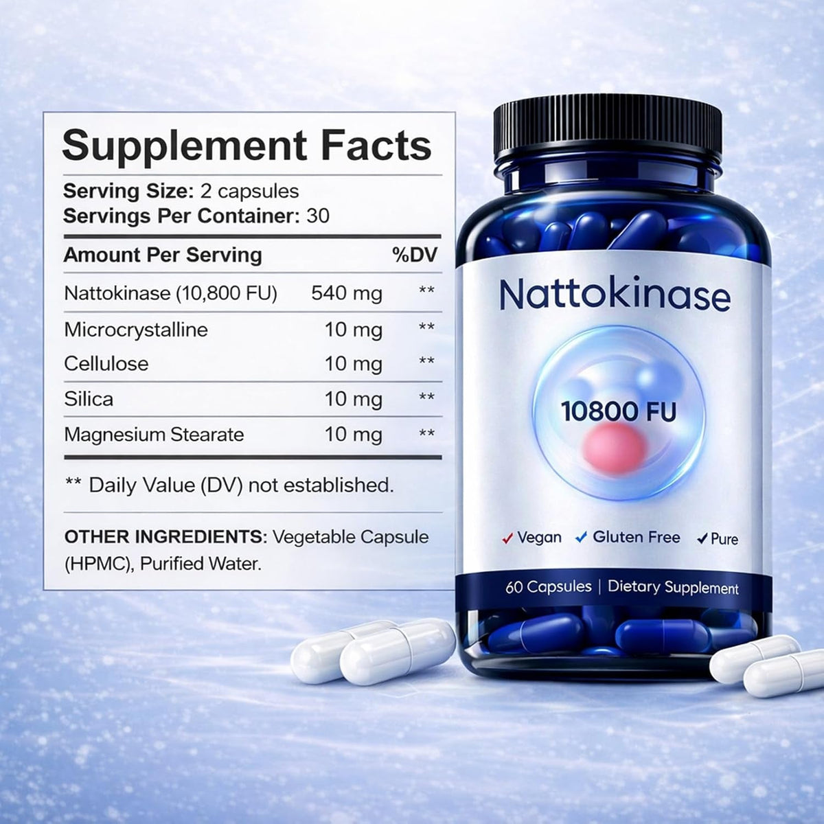 Ultimate Nattokinase Capsules, Nattokinase Supplement Organic 10800 FU per Serving for Heart Health, and Daily Wellness Support, Vegan, Gluten Free, 60 Capsules (1)