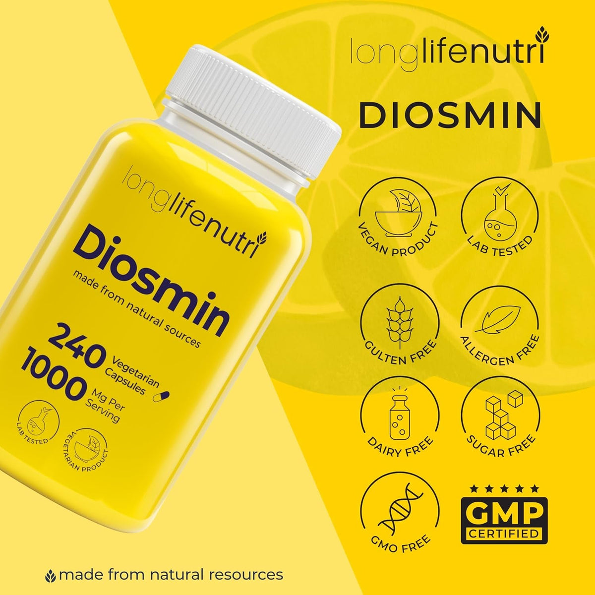 Diosmin 1000Mg Advanced Formula - 240 Capsules for Circulatory Health Support, 4-Month Supply, Non-Gmo, Made in USA - Daily Wellness Supplement