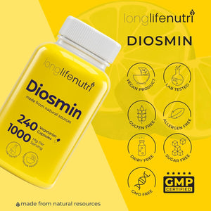 Diosmin 1000Mg Advanced Formula - 240 Capsules for Circulatory Health Support, 4-Month Supply, Non-Gmo, Made in USA - Daily Wellness Supplement