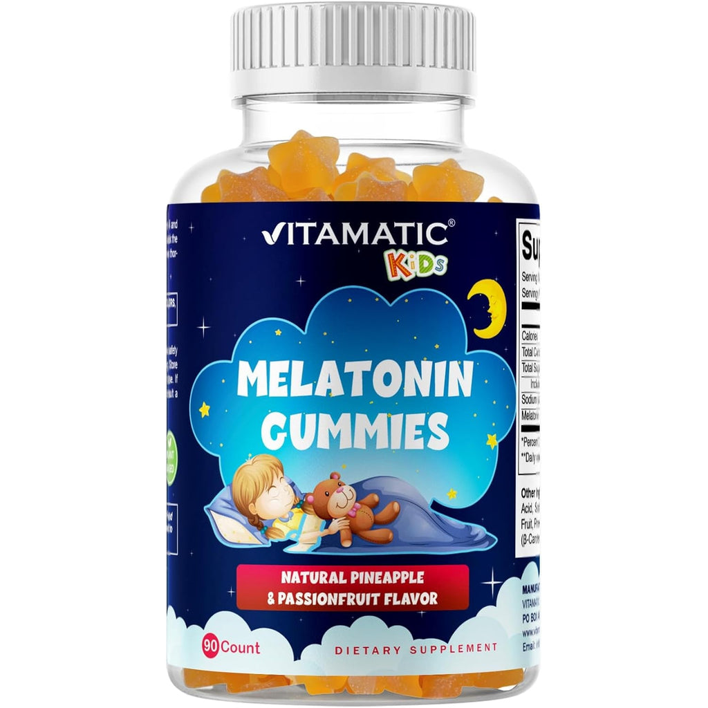 Vitamatic Sugar Free Kids Melatonin 1Mg, 90 Gummies, Pineapple & Passionfruit Flavored Gummies, 90 Days Supply