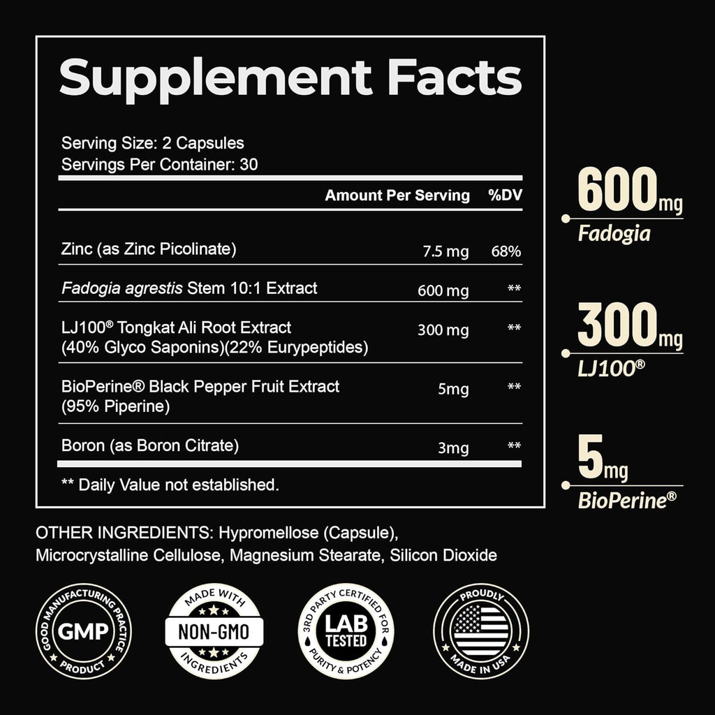 Earth Elixir LJ100 Tongkat Ali & Fadogia Agrestis for Men – Natural Testosterone Supplement - Made in USA & 3Rd Party Tested for Strength, Energy & Vitality - Clinically Studied Tongkat Ali LJ100