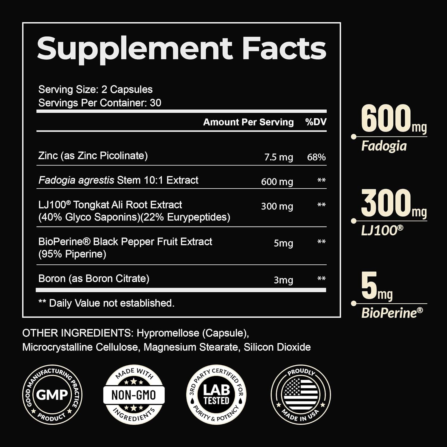 Earth Elixir LJ100 Tongkat Ali & Fadogia Agrestis for Men – Natural Testosterone Supplement - Made in USA & 3Rd Party Tested for Strength, Energy & Vitality - Clinically Studied Tongkat Ali LJ100
