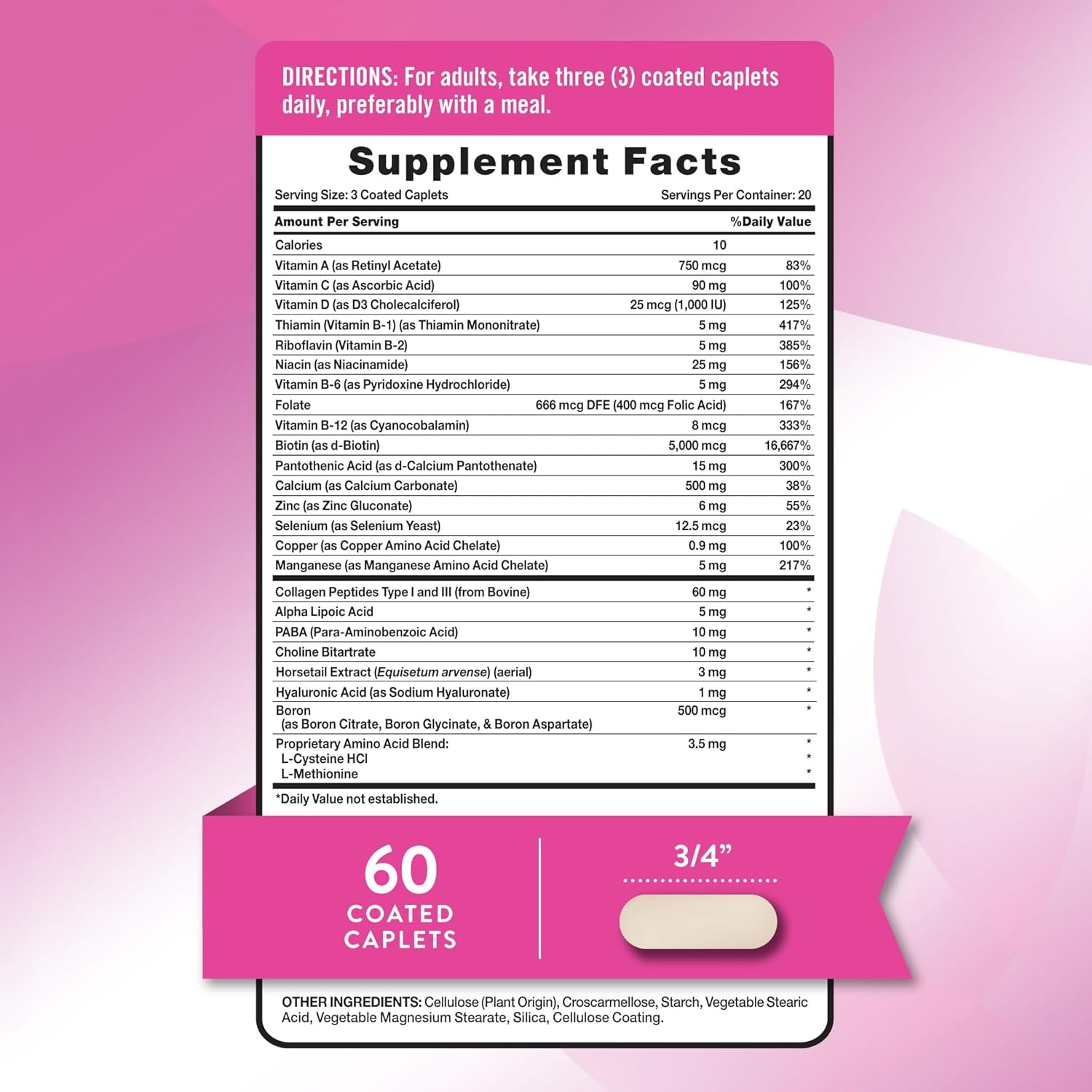Nature'S Truth Hair Skin and Nails | 60 Caplets | plus 5,000 Mcg Biotin | Non-Gmo & Gluten Free Supplement