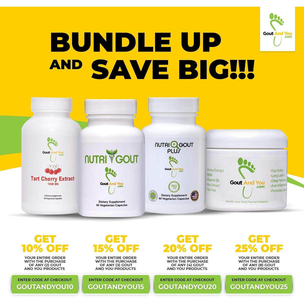 Gout and You Nutrigout plus - Uric Acid Support Premium Formula - 60 Vegetarian Capsules - 750 Mg per Capsule