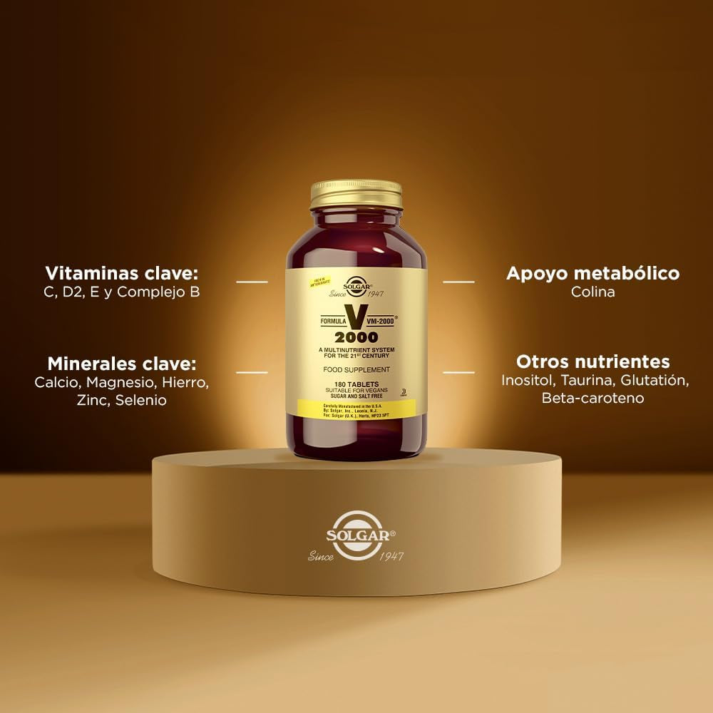 Solgar Formula VM-2000 (Multinutrient System), 180 Tablets - Premium Quality Multiple - Contains Zinc - Supports a Healthy Immune System - Vegan, Dairy Free, Kosher - 90 Servings