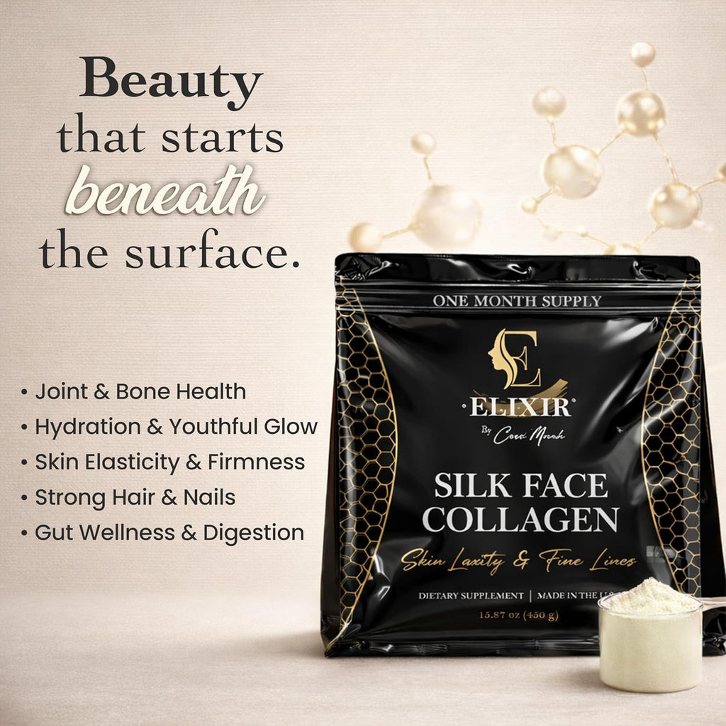 Silk Face Collagen - Collagen Peptides Powder for Women, Face and Neck 14G Protein | Ultra Low Molecular Weight Collagen – for Skin, Hair, Nail, Joint & Gut Health, 15.87 Oz (450G) Cocó March