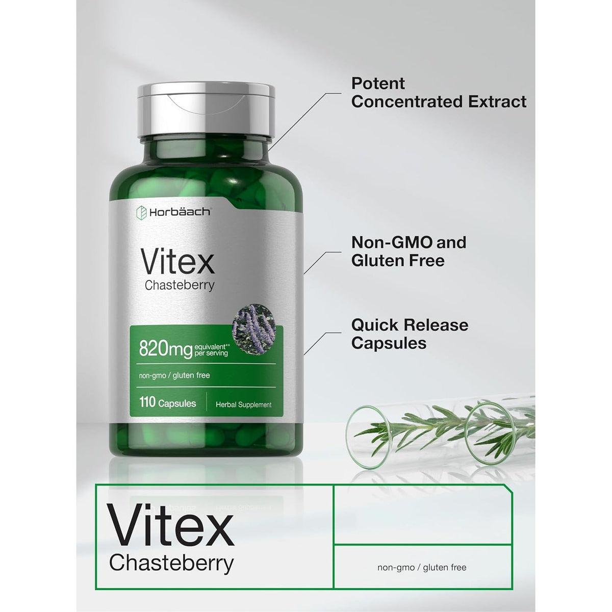 Horbäach Vitex Berry | 110 Capsules | Chasteberry Supplement for Women | Agnus-Castus Fruit | Non-Gmo, Gluten Free