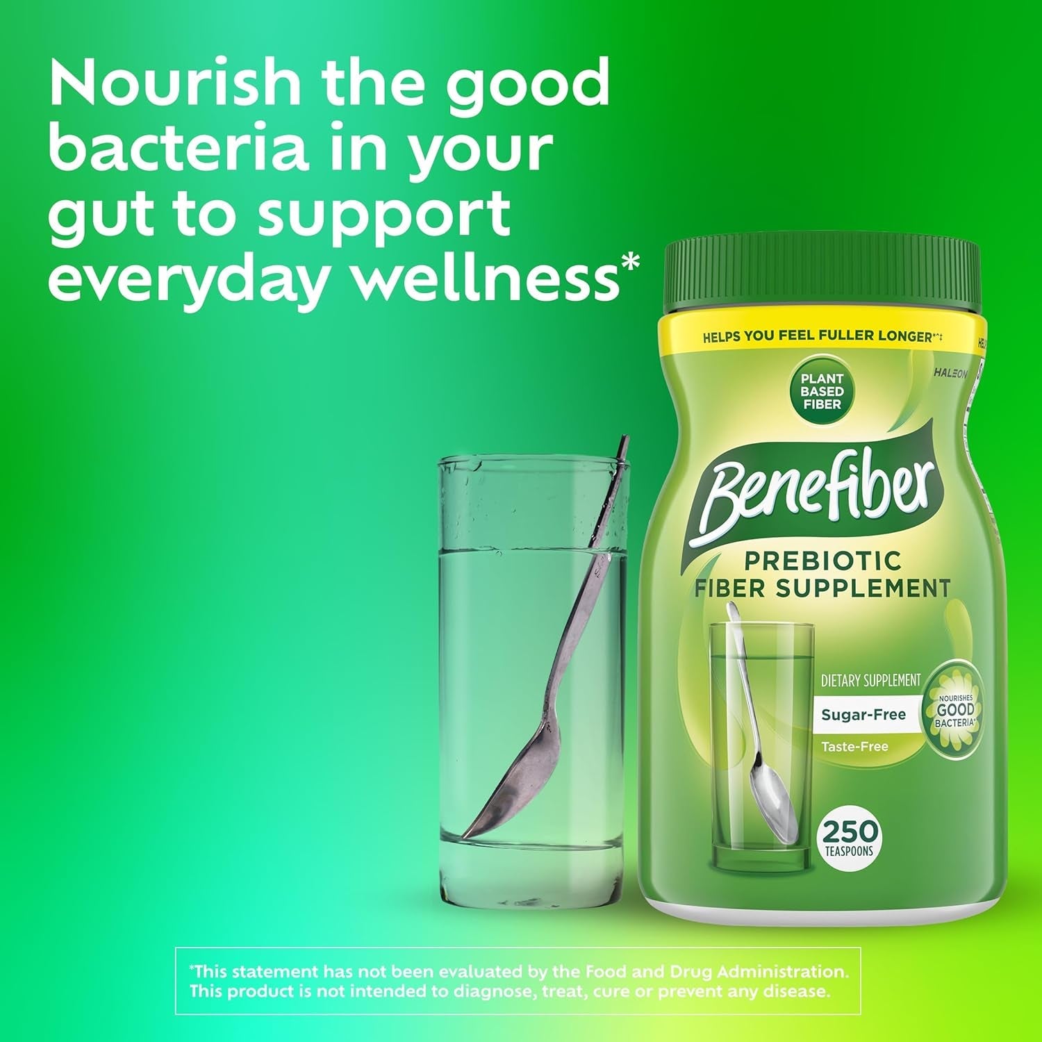 Benefiber Daily Prebiotic GLP-1 Friendly Fiber Supplement Powder for Digestive Health, Unflavored - 250 Teaspoons (17.6 Ounces)
