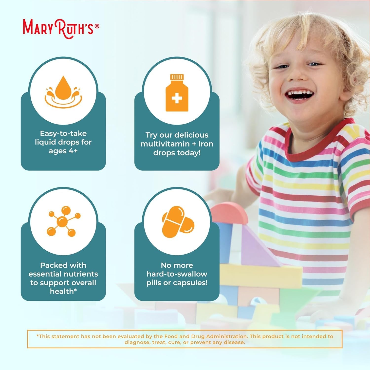 MARYRUTH'S Organics Multivitamin & Multimineral with Iron for Toddlers | USDA Organic | Sugar Free | Multivitamin Liquid Drops for Kids Ages 1-3 | Immune Support | Vegan | Non-Gmo | 2 Fl Oz