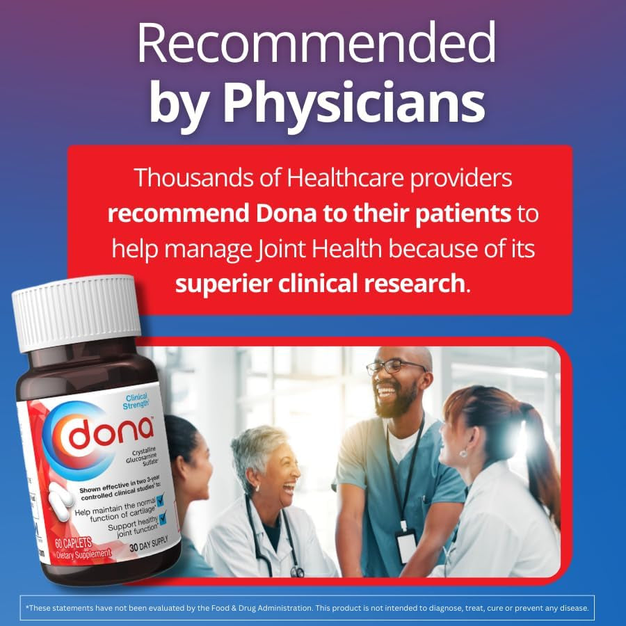 Dona Crystalline Glucosamine Sulfate, 750 Mg, Joint Supplement Pills for Knee Comfort & Joint Health Support, 750 Mg, 60 Count