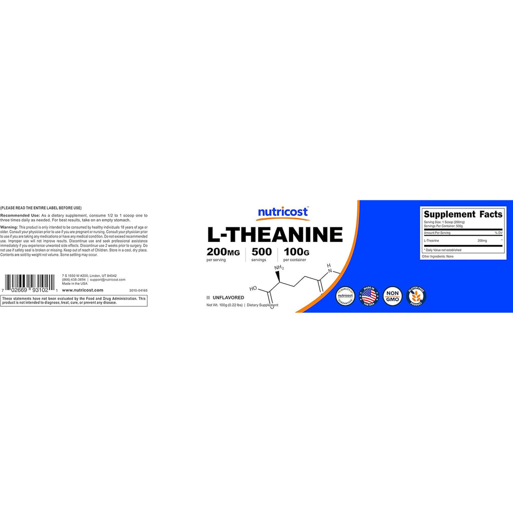 Nutricost L-Theanine Powder 100 Grams - Gluten Free & Non-Gmo