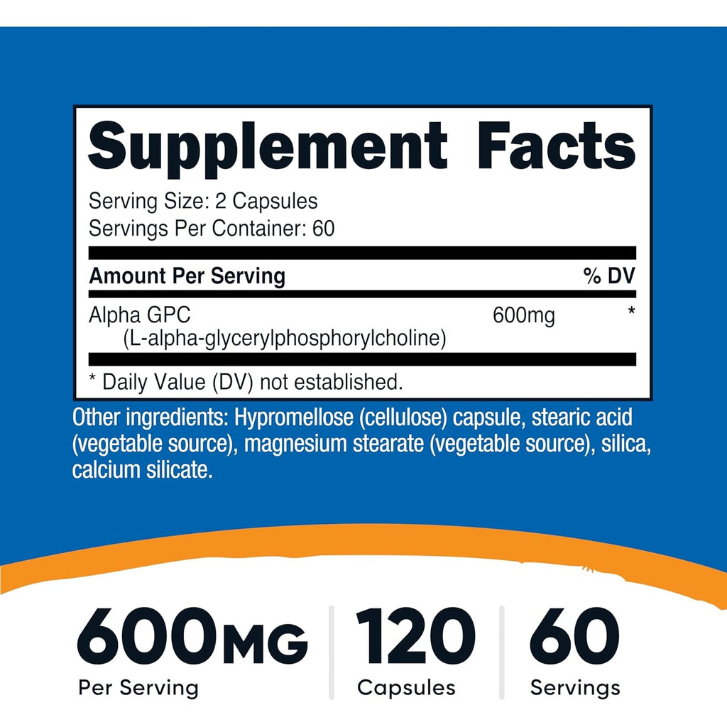 Nutricost Alpha GPC 600Mg, 120 Vegetarian Capsules - Non-Gmo and Gluten Free, 300Mg per Capsule