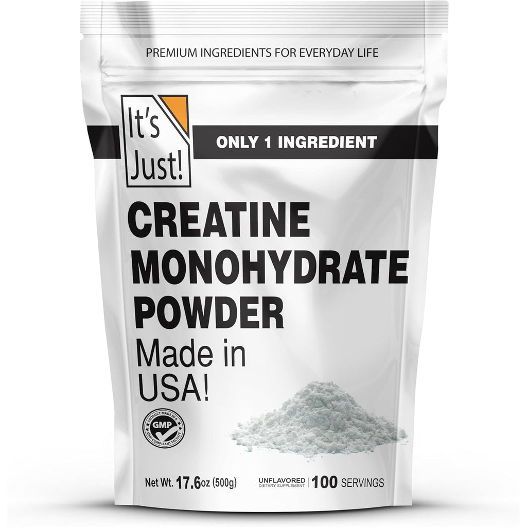 It'S Just! - Creatine Monohydrate Powder, Pure Creatine Powder, Made in USA, 3Rd Party Lab Tested, 5G per Serving, Scoop Included, No Fillers, No Added Flavor (Unflavored, 500G / 100 Servings)