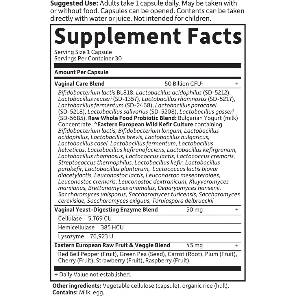 Garden of Life Raw Probiotics Vaginal Care - 50 Billion CFU - 38 Probiotic Strains - Supports Vaginal & Urinary Tract Health - Shelf Stable - 30 Vegetarian Capsules